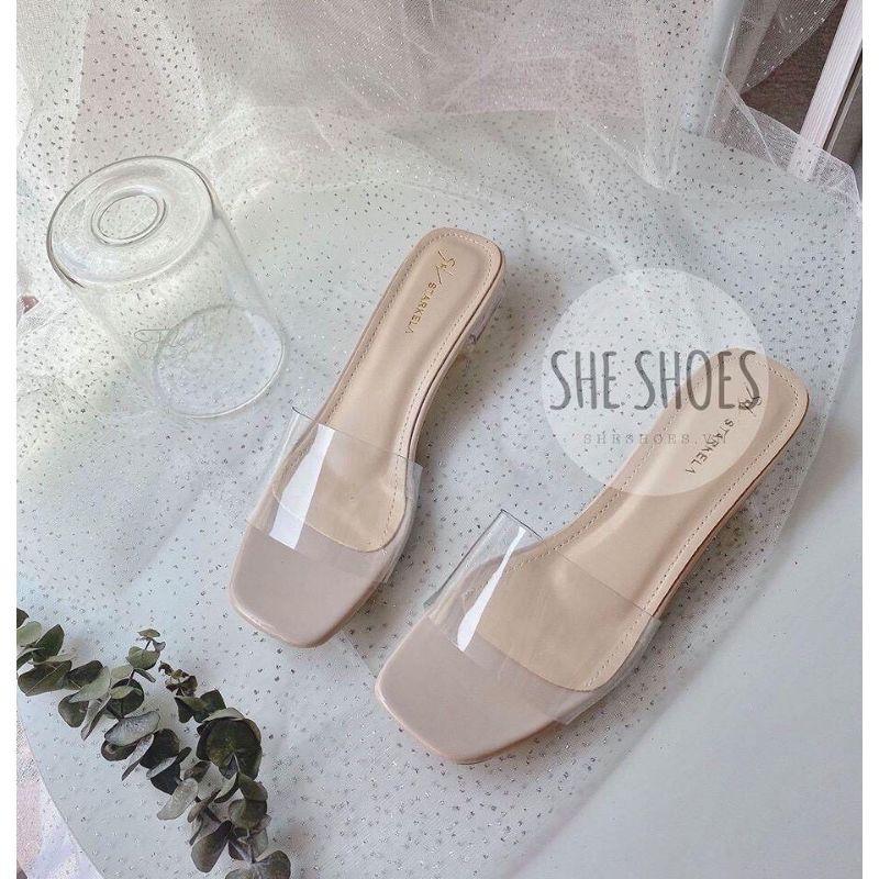 GUỐC DA BÓNG QUAI MICA 1 BẢN ĐEN NUDE - 3P