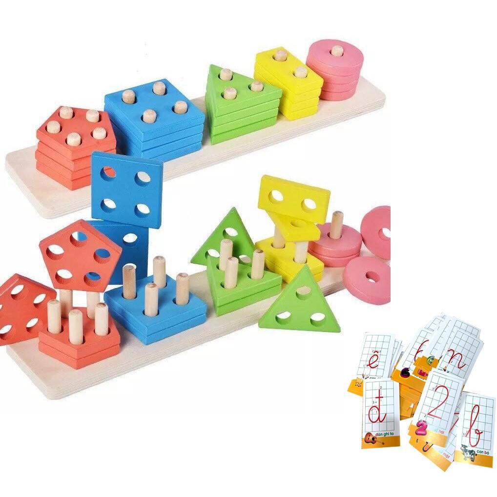 Giáo Cụ Montessori Thả Hình Khối Trên Thanh Bằng Gỗ Cho Bé