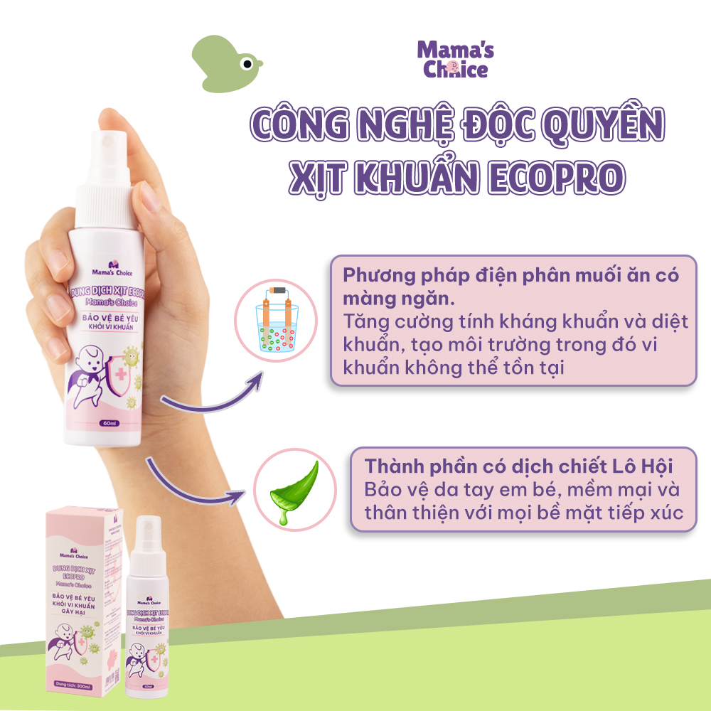 Xịt Khử Khuẩn EcoPro Mama's Choice, Xịt Khuẩn Đồ Dùng Cho Bé, Bình Sữa Núm Ti Giả, Bảo Vệ Bé Yêu An Toàn