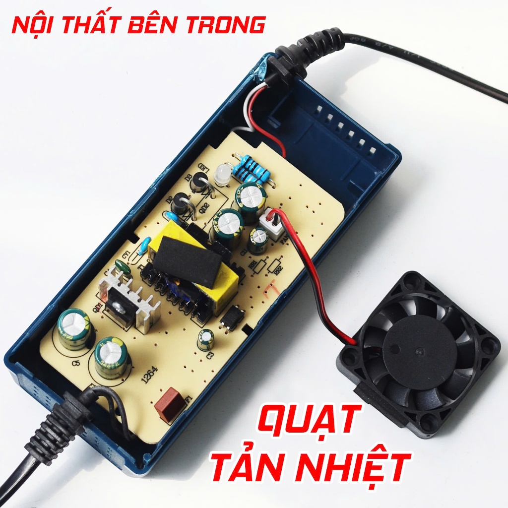 Sạc Nhanh Adapter 3A BOSSUN BS-PC0230A - Sạc 2 Pin Cùng Lúc Cho Pin Máy Khoan, Máy Bulong Pin Mạch Có Quạt Tản Nhiệt