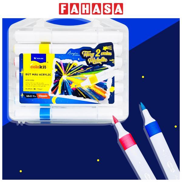 Hộp 12 Bút Màu Acrylic Đầu Brush + 2 Màu Metallic - Colokit ACM-C031
