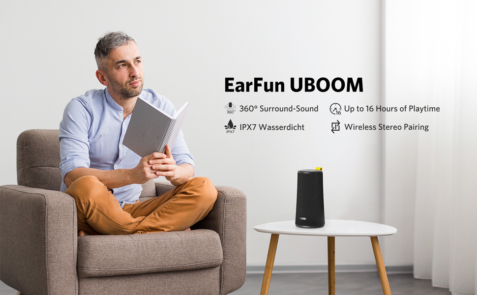 Loa di động EarFun UBOOM - Công suất 24w, Bluetooth 5.0, Chống nước IPX7, Pin 16 giờ, Kết hợp 2 loa Stereo - Hàng chính hãng