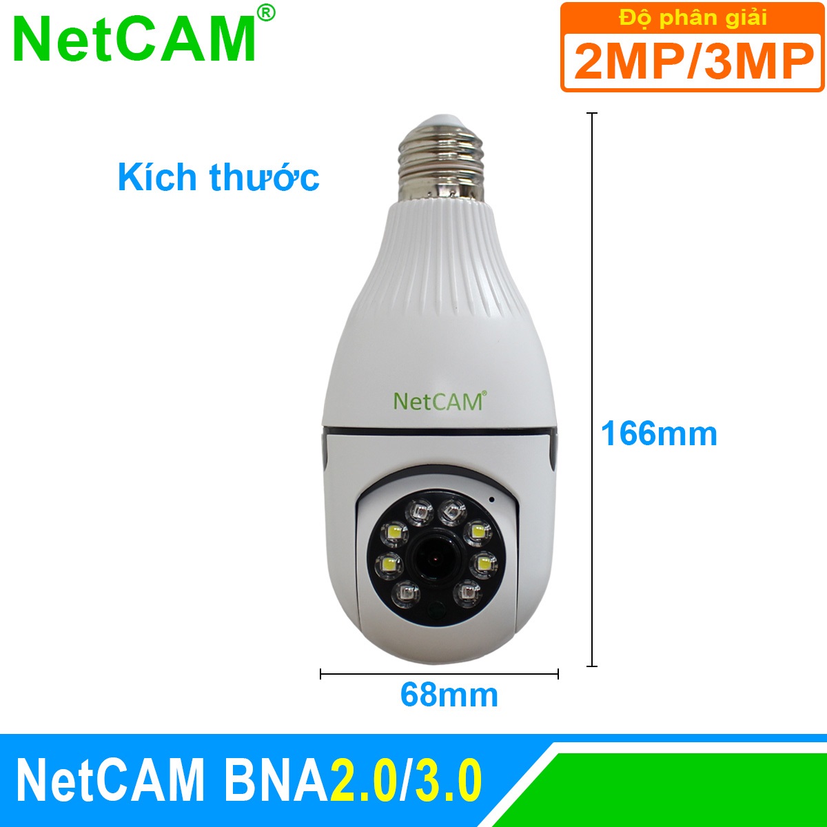 Camera IP WiFi Giám Sát An Ninh NetCAM BNA2.0 / 3.0, Quay quét 360 độ, Độ phân giải 2.0MP và 3.0MP - Hàng Chính Hãng