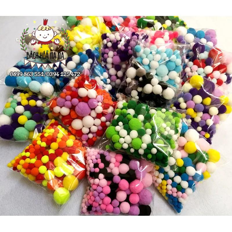 Pompom hỗn hợp nhiều màu nhiều size - pom pom trang trí-handmade shop