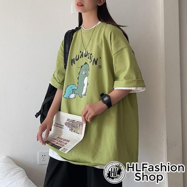 Áo thun tay lỡ form size rộng khủng long Muausiin - giao màu ngẫu nhiên