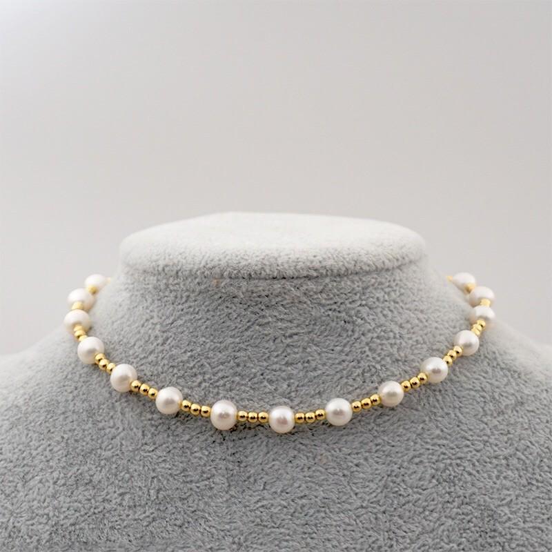 Dây Chuyền Ngọc Trai Hạt 8ly Mix Bi Titan, Vòng Cổ Ngọc Trai Thật Nước Ngọt Sang Trọng - Trường Thịnh Ngọc Trai