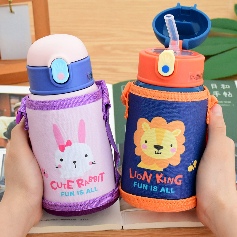 Trẻ Em Bình Giữ Nhiệt Hoạt Hình Trẻ Em Ống Hút Giữ Nhiệt Cốc Tập Uống Có Ốp Lưng Hoạt Hình Chống Rò Rỉ Inox Hút Chân Không Thermocup