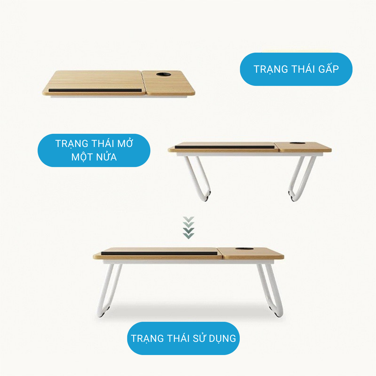 Bàn học gấp gọn thông minh điều chỉnh độ nghiêng 5 cấp độ, Bàn làm việc gấp gọn có kệ để ly và thanh chống trượt tiện lợi