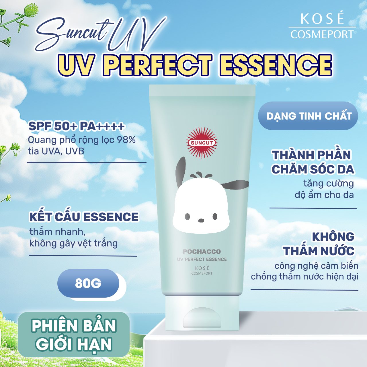 Essence Chống Nắng Siêu Chống Thấm Nước Kose Sun Cut Phiên Bản Giới Hạn Pochacco 80g