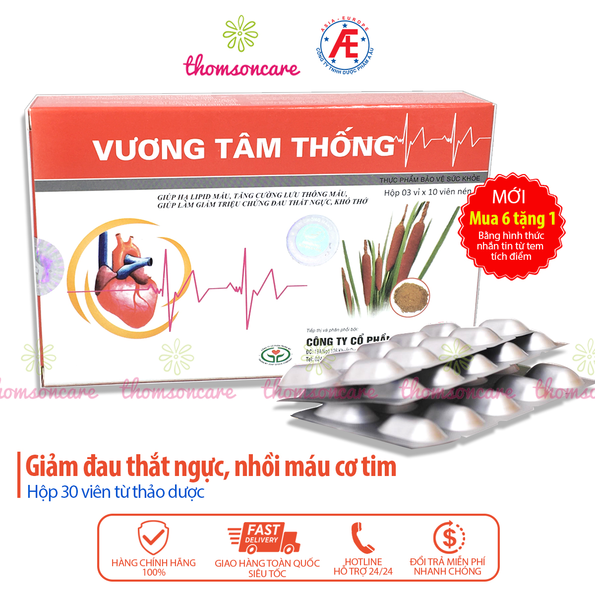 Vương Tâm Thống - Có tem tích điểm chính hãng - Ngăn ngừa nhồi máu cơ tim, giảm đau thắt ngực