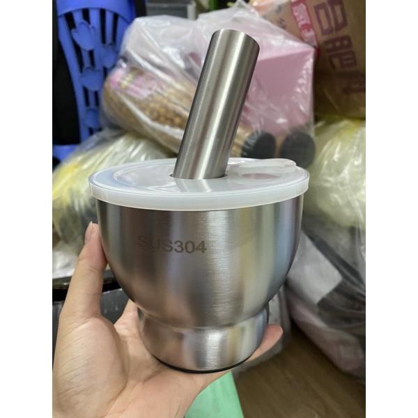 Bộ cối chày inox sus 304 có nắp size 12,7 cm dày nặng chắc chắn có đế chống trượt