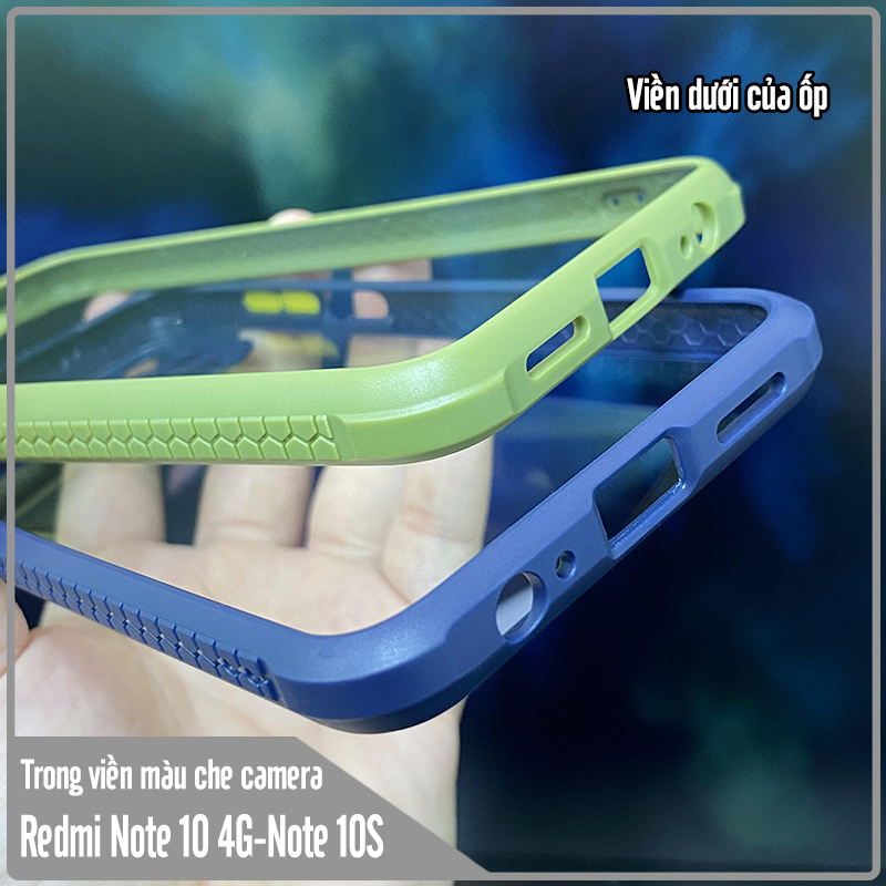 Ốp lưng cho Xiaomi Redmi Note 10S - Note 10 4G trong viền màu che camera 4 Góc chống sốc