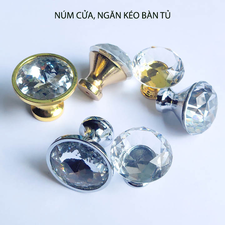 Núm cửa, ngăn kéo bàn tủ bằng thủy tinh và hợp kim kẽm