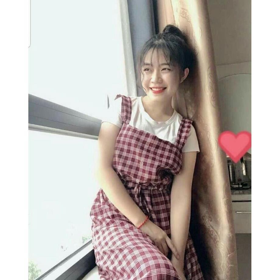Váy yếm kẻ caro 2 dây chun eo nhẹ nhàng dáng dài ! *