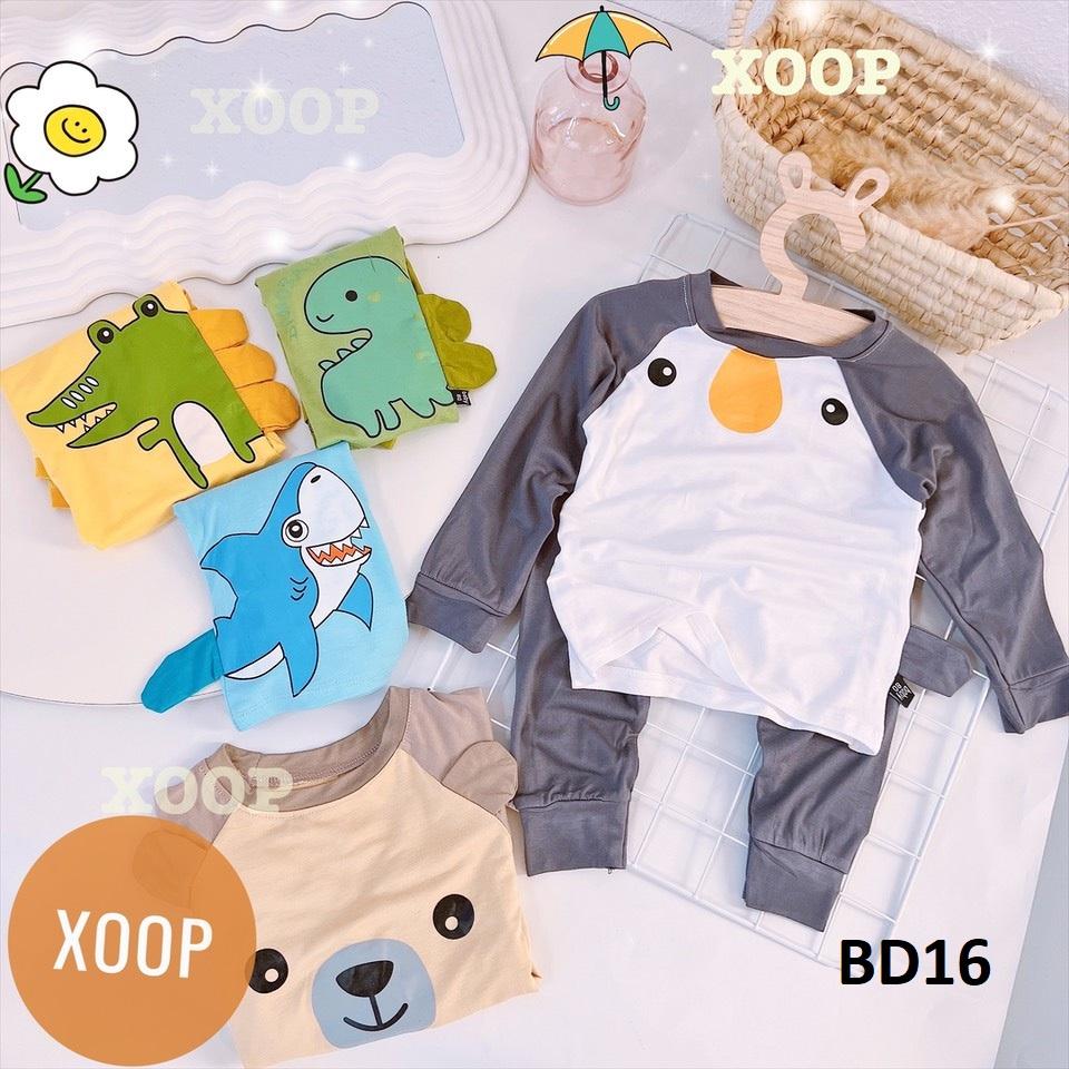 Bộ dài tay chất thun lạnh- Bộ dài tay xoop in họa tiết chim cánh cụt cho bé BD16