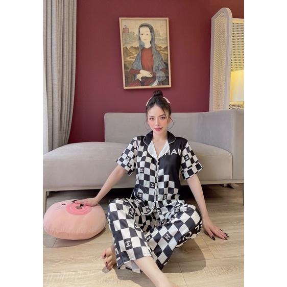 Bộ Ngủ Nữ Lụa Mặc Nhà Dễ Thương, Pijama Lụa Mango Cộc Tay Quần Dài Kiểu Dáng Hàn Quốc Cao Cấp