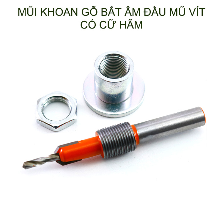Mũi khoan gỗ bắt âm đầu mũ vít, loại có cữ hãm, đầu âm 10mm, nhiều kích cỡ cho khách lựa chọn