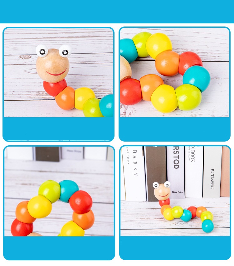 Set 4 Món Đồ Chơi Gỗ Phát Triển Trí Não Cho Bé Tháp Xếp Gỗ, Sâu Gỗ, Đàn 8 Thanh Khung Gỗ, Luồn Hạt Luyện Tay