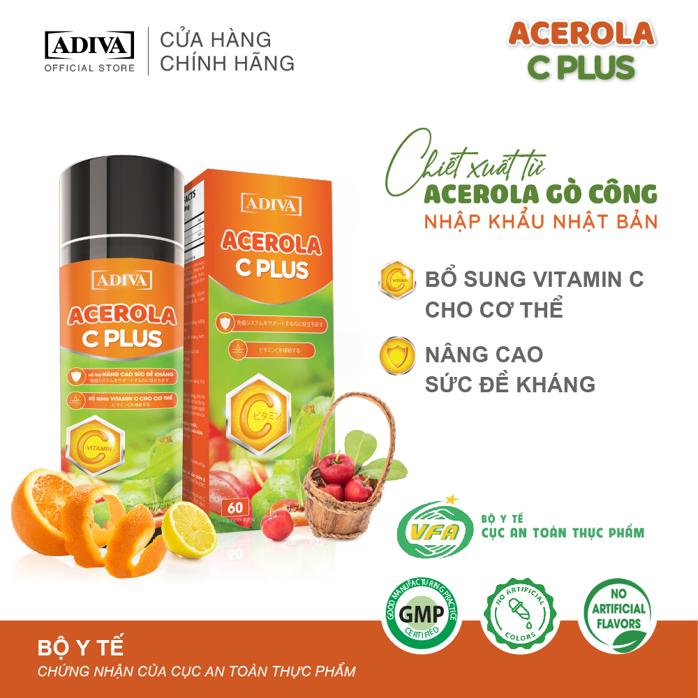 Hình ảnh Viên Uống Bổ Sung Vitamin C ADIVA Acerola C Plus 60 Viên- Giúp Tăng Cường Sức Đề Kháng Cho Cơ Thể