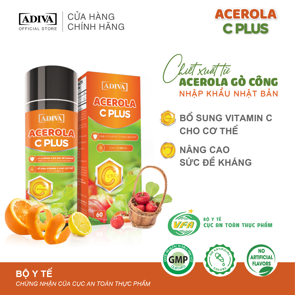 Viên Uống Bổ Sung Vitamin C ADIVA Acerola C Plus 60 Viên- Giúp Tăng Cường Sức Đề Kháng Cho Cơ Thể