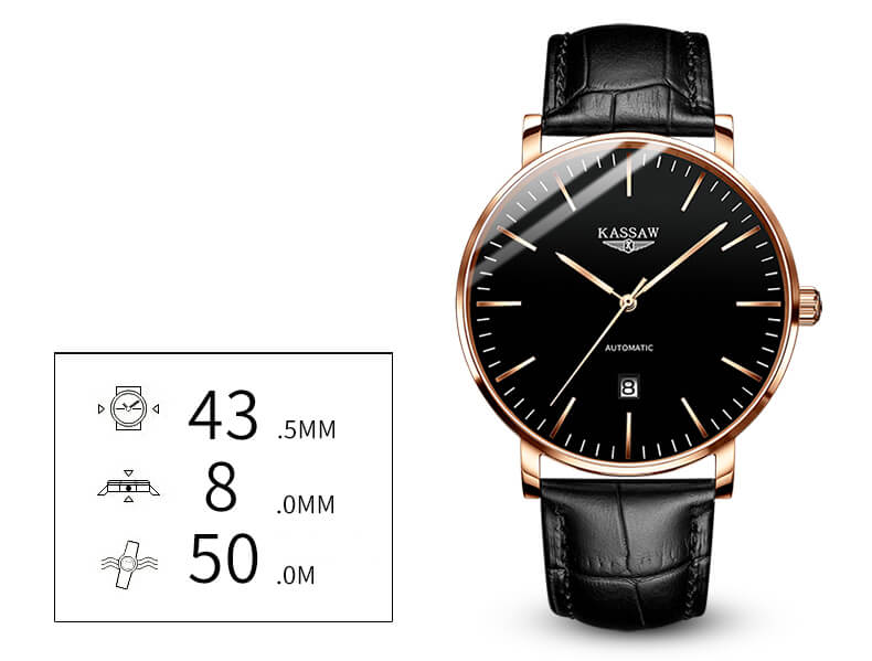 Đồng hồ nam chính hãng KASSAW K862-1 chống nước,chống xước,kính sapphire ,mặt đen dây da thép không gỉ 316L ,hàng mới 100% ,Đồng hồ cơ ,Thiết kế đơn giản và sang trọng