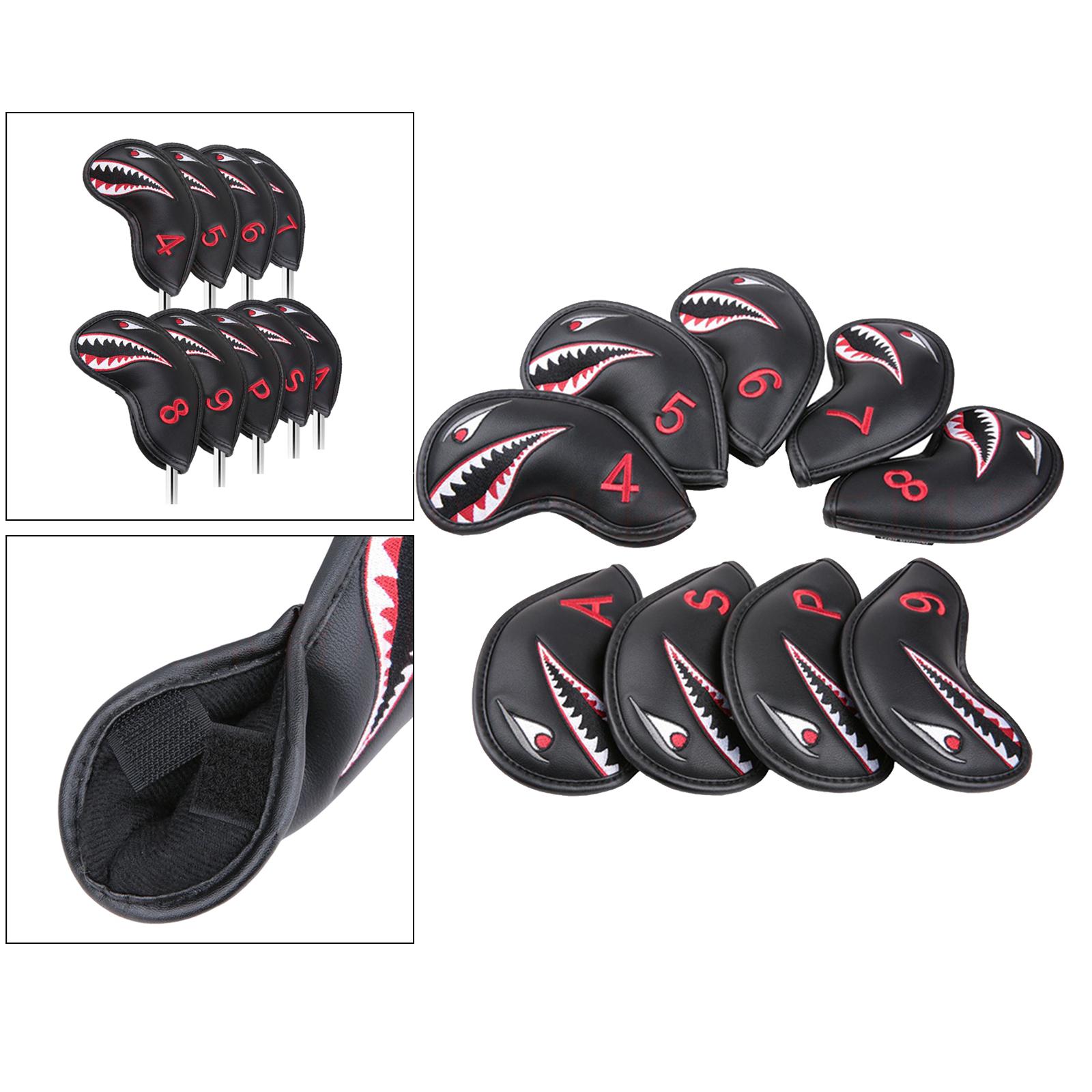 9pcs Waterproof Golf Iron Head Cover Black 4-9, A-P Club Headcover Clubs Carrying Travel Protection Sticker Closure Accessories