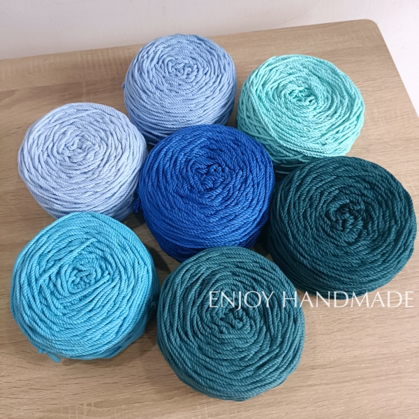 Dây thừng macrame cotton MÀU XANH MÔN 3 xoắn, 3mm / 5mm, 0.5kg