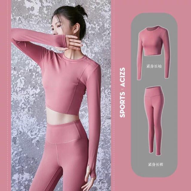 Bộ Tập Yoga Gym Áo Croptop Tay Dài Mặc Ôm Dáng Cực Xinh