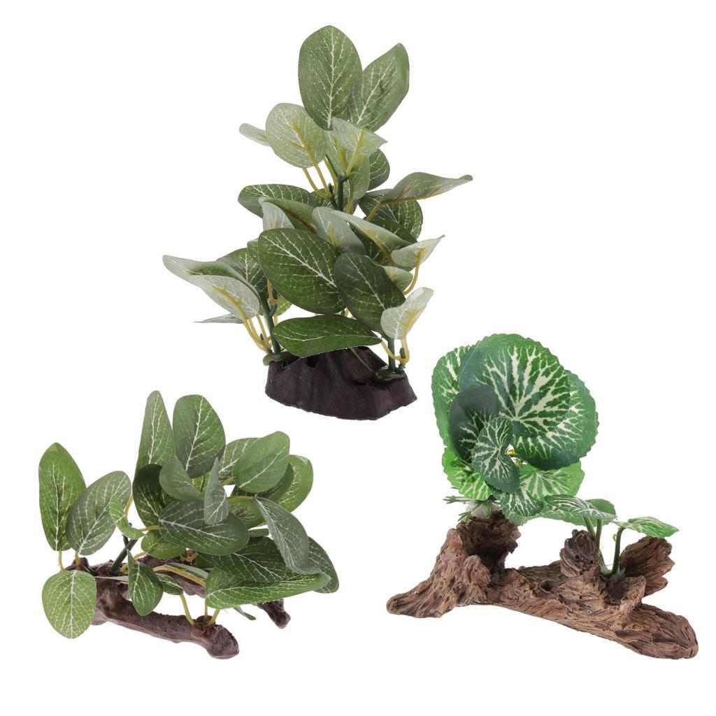 Reptile Resin Artificial Plant, Terrarium Grass Flexible Pet Habitat Decor for Crested Gecko Lizard Spider Scorpion Snake Other Small Animals