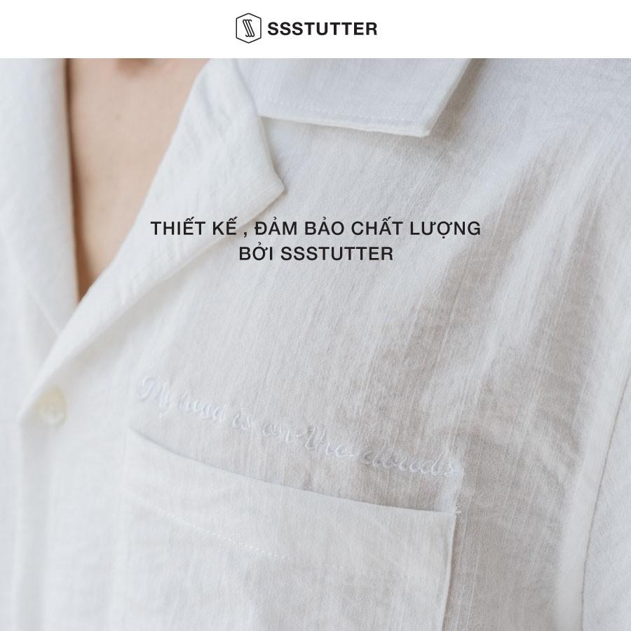 Áo sơ mi nam ngắn tay có túi ngực thêu chữ SSSTUTTER vải linen thoáng mát siêu nhẹ Otc shirt