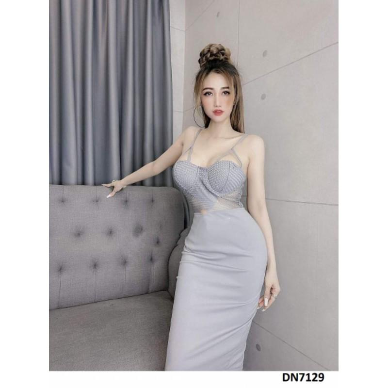 Đầm body hở ngực phối lưới sexy