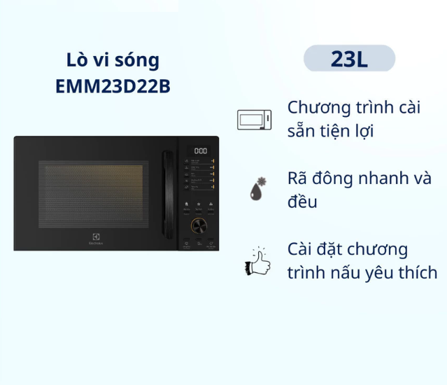 Lò vi sóng để bàn Electrolux 23L UltimateTaste 500 - EMM23D22B - Hàng chính hãng
