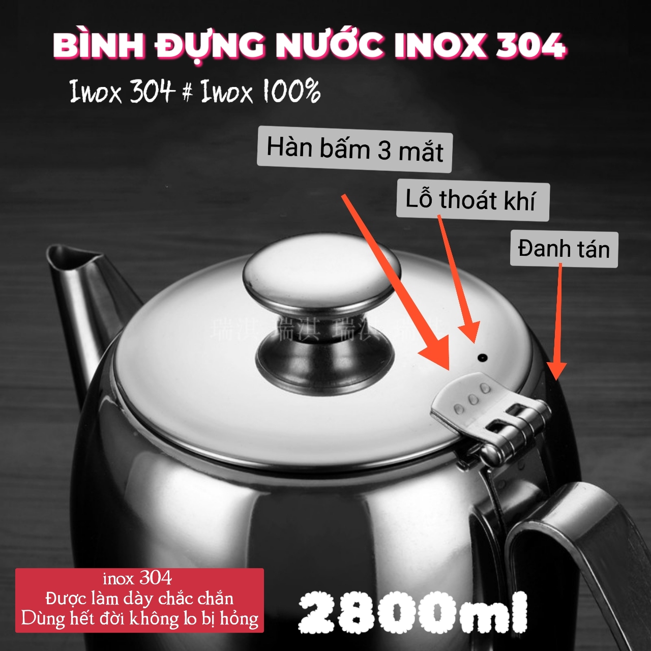 Bình đựng nước có nắp / Ca inox 2800ml có vòi SUS 304 Hàng dầy sáng bóng dùng mãi mãi ( xem kĩ mô tả sản phẩm )