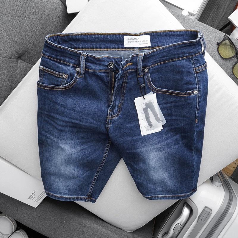 Quần short nam xanh trơn slimfit chất jean co giãn hàng vnxk cao cấp