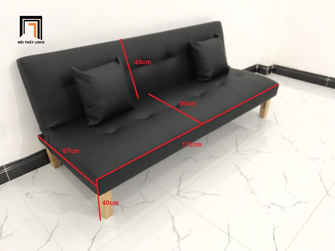 Ghế sofa bed cho phòng diện tích nhỏ simili giả da đen nhiều kích cỡ