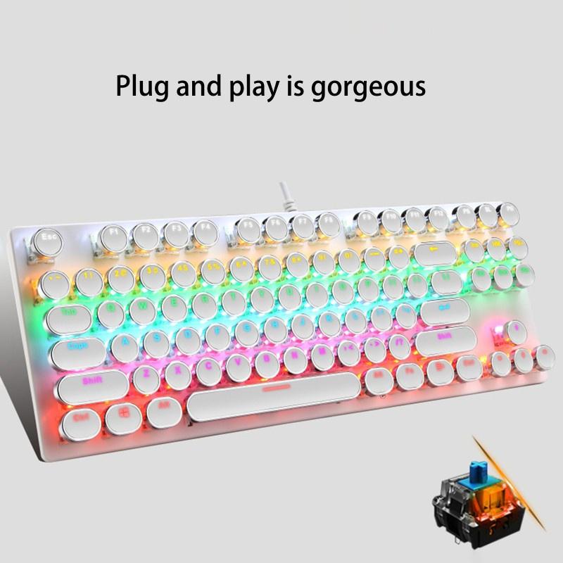 HSV Wired 87 Keys Green Axis Punk Mechanical Keyboard Metal Panel Round Keycap RGB LED Backlight USB Gamer Keyboard