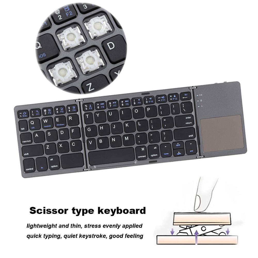 Bàn phím không dây BT có thể gập lại nhỏ với Bàn di chuột thay thế cho iPhone 6s / iPad Pro / MacBook Điện thoại di động Máy tính bảng