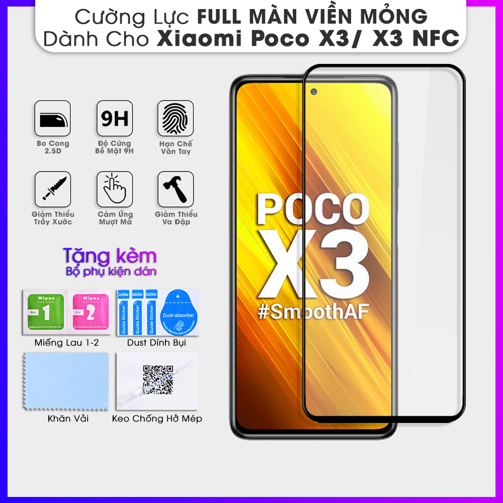 [Miếng dán màn hình] Kính Cường Lực Viền Mỏng Dành Cho Xiaomi Poco X3 / X3 NFC KHÔNG LẤN MÀN- Hàng Chính Hãng