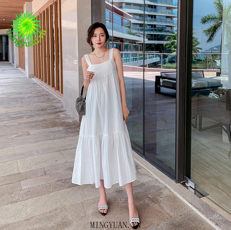 Đầm Dây Nữ Cộc Tay Eo Thả Xếp Ly Thời Trang Hàn