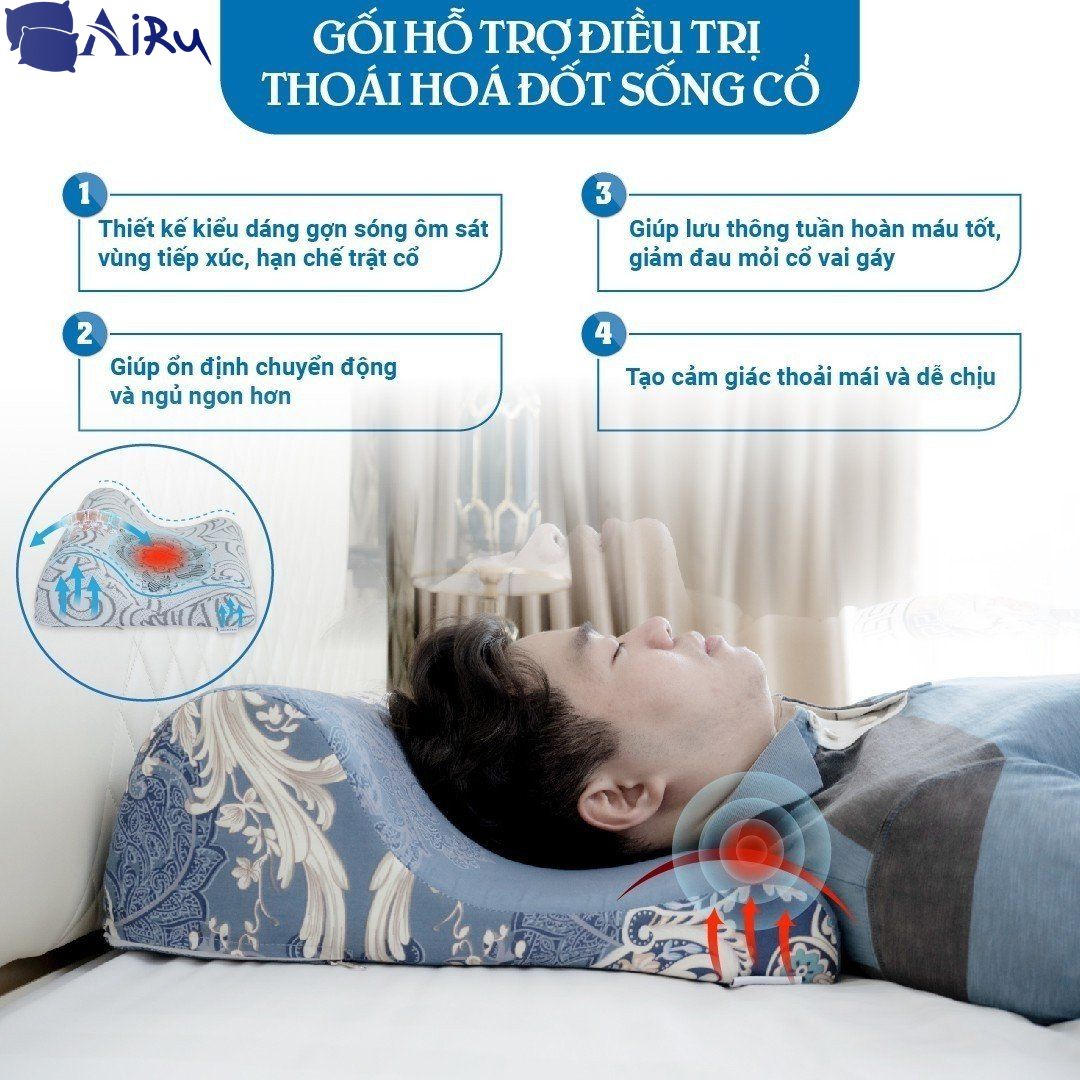 Gối chống thoái hóa cột sống cổ- AIRU giúp giảm đau mỏi cổ vai gáy, giúp máu lưu thông tốt lên não, giúp ngủ ngon và sâu hơn