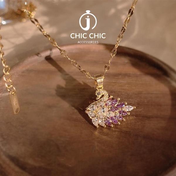 Dây chuyền nữ đẹp titan không gỉ mạ vàng 18K hình thiên nga đính đá cao cấp | dây chuyền chic chic 2B5