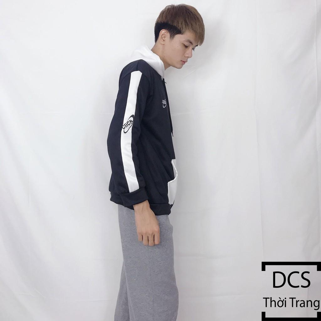 Áo Nỉ CLICK Đen Phối Tay trắng