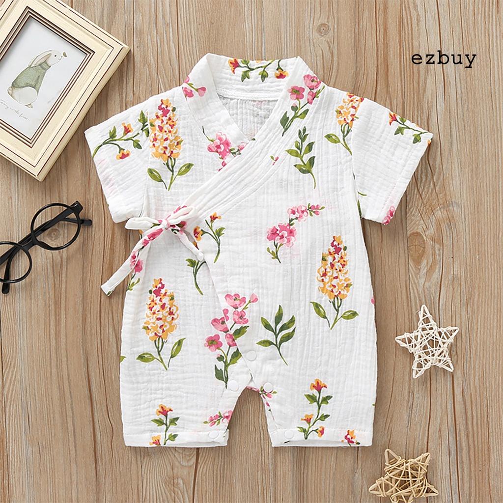 Bộ áo liền quần tay ngắn cổ chữ V chất liệu cotton thoáng khí thời trang cho bé sơ sinh