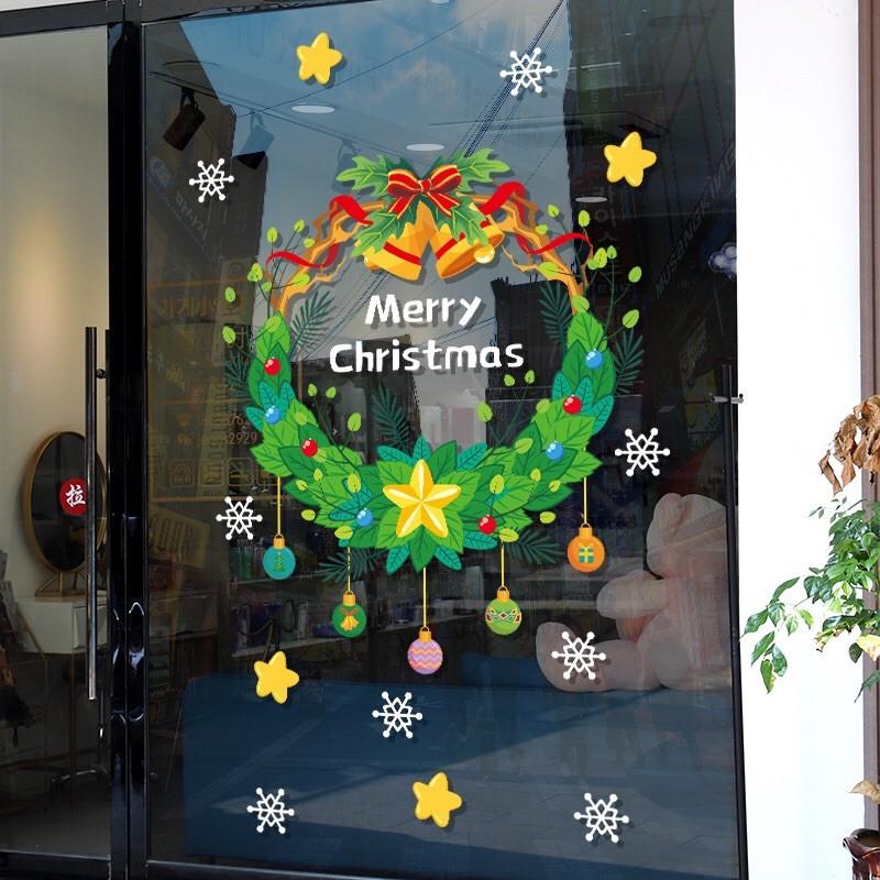 Decal trang trí Noel - Vòng Nguyệt Quế Xanh kèm chữ