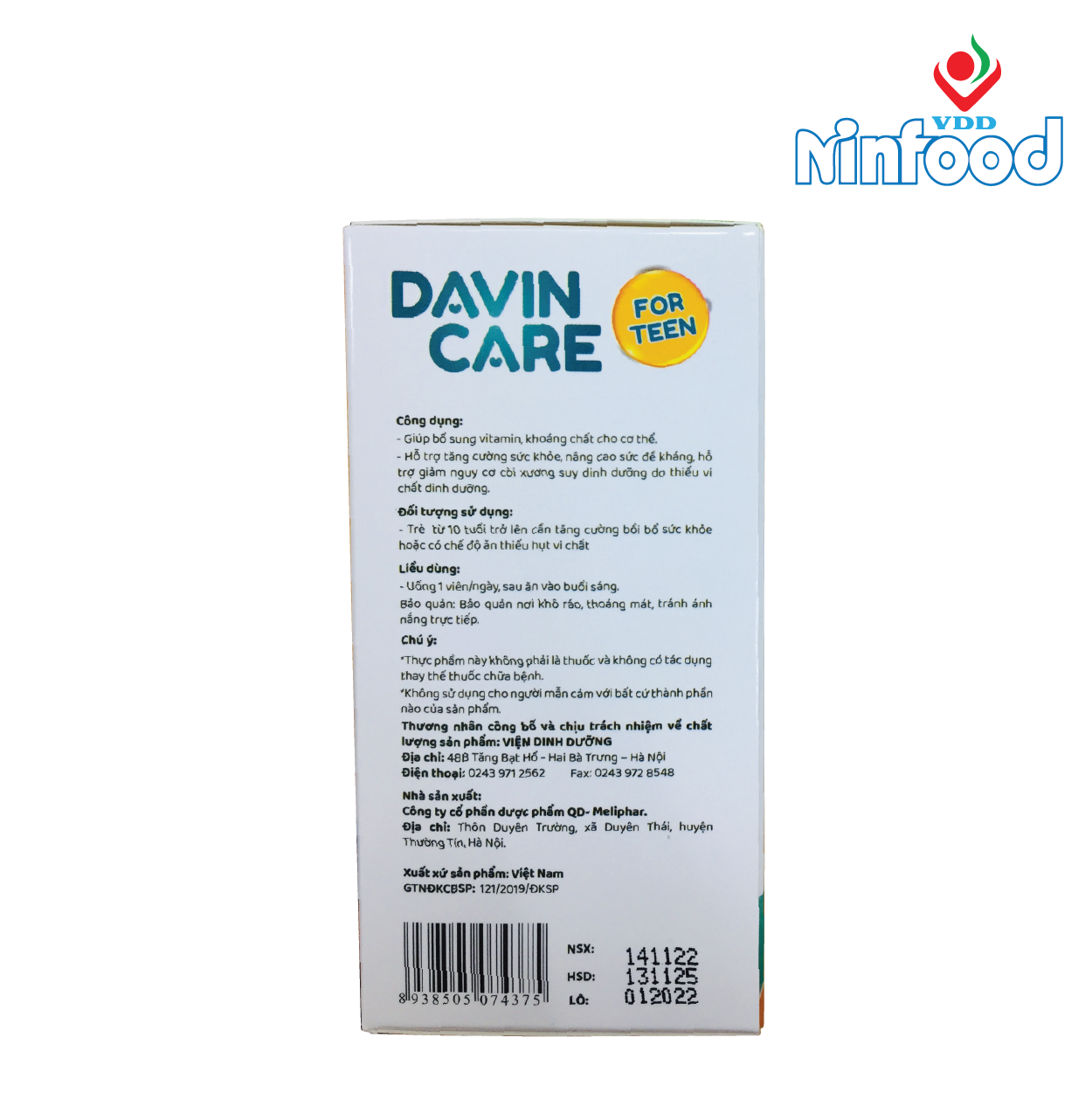 Davin Care for Teen - Viên uống vitamin và khoáng chất cho thanh thiếu niên - Viện dinh dưỡng Quốc gia - Ninfood