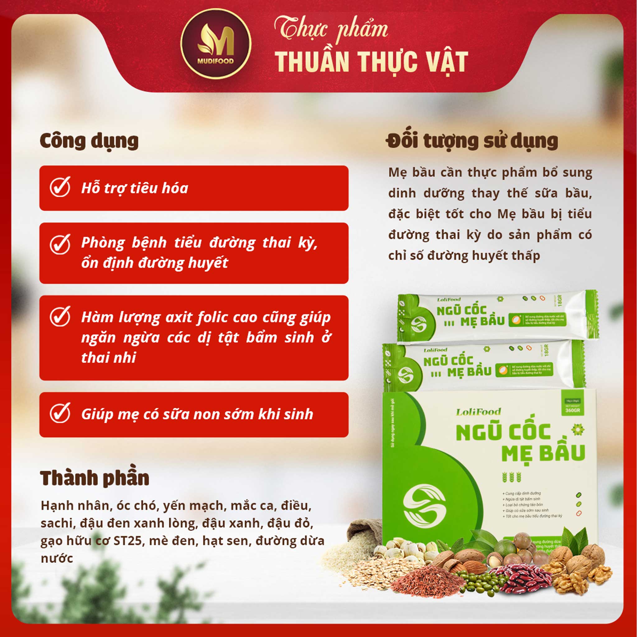 Ngũ Cốc Dinh Dưỡng Mẹ Bầu Lolifood (Gói Tiện Dụng) 360g - Hỗ Trợ Tiêu Hóa, Phòng Bệnh Tiểu Đường Thai Kỳ, Ổn Định Đường Huyết, Loại Bỏ Chứng Táo Bón, Hàm Lượng Axit Folic Cao, Ngăn Ngừa Dị Tật Bẩm Sinh Thai Nhi, Giúp Mẹ Có Sữa Non Sớm Khi Sinh