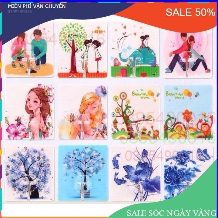 Combo 10 Móc dán tường chịu lực 21kg họa tiết 3D xoay 180 độ
