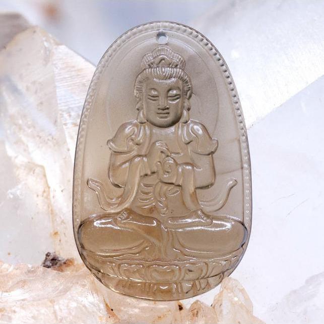Mặt dây chuyền Đại Nhật Như Lai Thạch Anh Khói  tự nhiên - Phật Độ Mạng cho người tuổi Mùi, Thân - PBMSMO06
