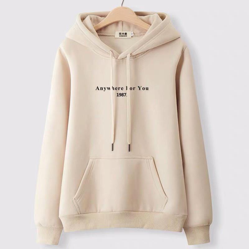 ÁO HOODIE NỈ UNISEX PHOM NAM NỮ MÀU KEM IN KÝ TỰ NHIỀU MẪU