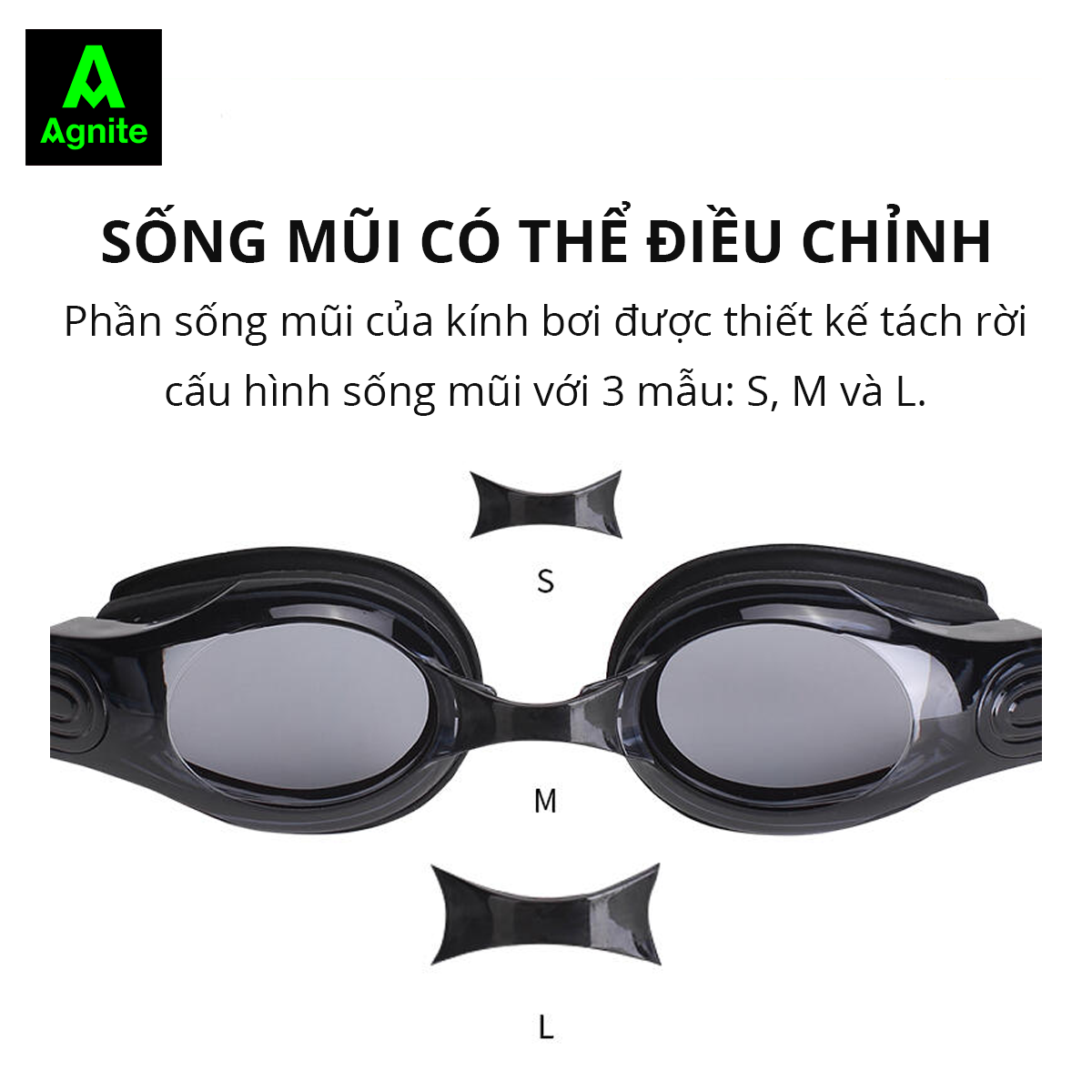 Kính Bơi Người Lớn Nam Nữ Chống Sương Mù Bảo Vệ Mắt Kèm Nút Tai Túi Đựng Agnite - Dây Đeo Silicone Mềm Mại, Thoải Mái - Phù Hợp Cho Vận Động Viên Chuyên Nghiệp Hoặc Người Có Sở Thích Đi Bơi - F6120